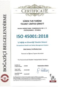 Süren Turizm; İBB UKOME mevzuatına tam uyumlu, ISO 45001:2018 iş sağlığı ve güvenliği standartlarında İstanbul personel servisi ve öğrenci taşımacılığı çözümleri sağlar.